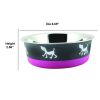 Stainless Steel Pet Bowl with Anti Skid Rubber Base and Dog Design, Gray and Pink