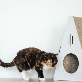 Key Largo Cat Scratcher, Modern Design, Triangle, Corrugated Cardboard Playhouse, Lounger, Keep Your Pet Happy and Healthy - White (Color: White)