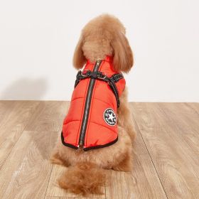 Pet Warm Dog Cotton-padded Clothes Fleece-lined Thickened Reflective Gallus (Option: Red-5XL)