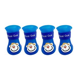 Cartoon Pet Boots Silicone Waterproof Non-slip Soft Bottom Summer Cat Supplies (Option: Blue-M)