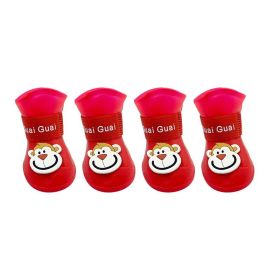 Cartoon Pet Boots Silicone Waterproof Non-slip Soft Bottom Summer Cat Supplies (Option: Red-XL)